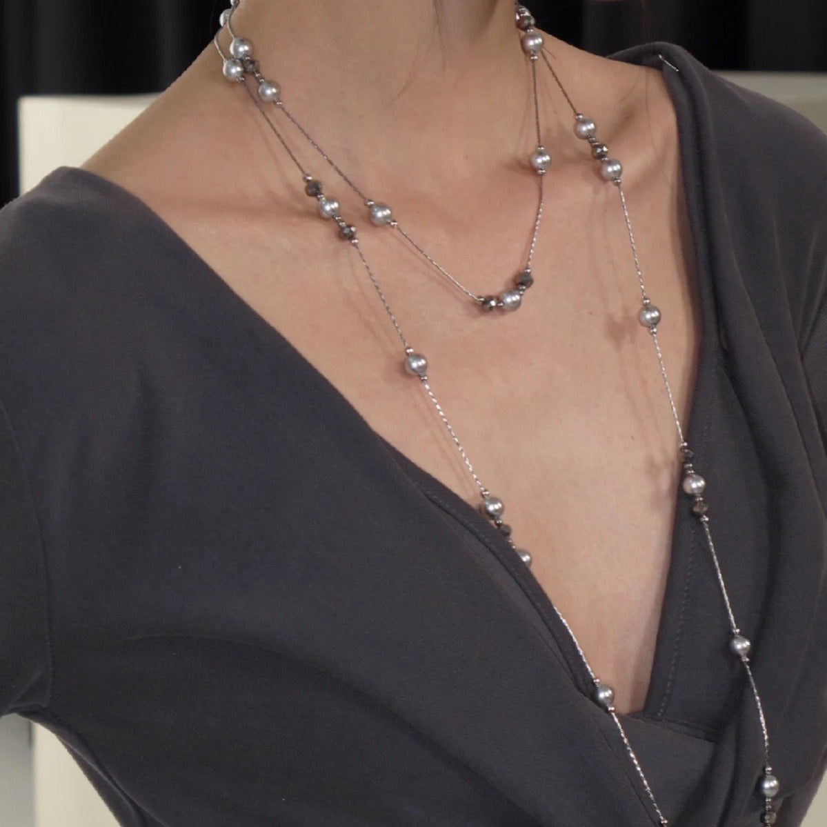 Wholesale Alloy Gypsophila Pearl Layered Long Necklace Trendy Sweater Chain For Women Everyday Party Jewelry Accessory