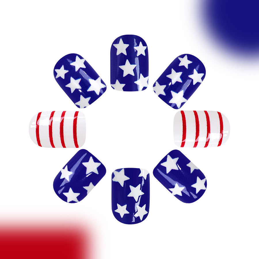 Wholesale 24 Pieces/box American Independence Day Short Striped Five-pointed Star Manicure Press-on Nails Kits Nail Stickers ACC-NS-GuaiXL037