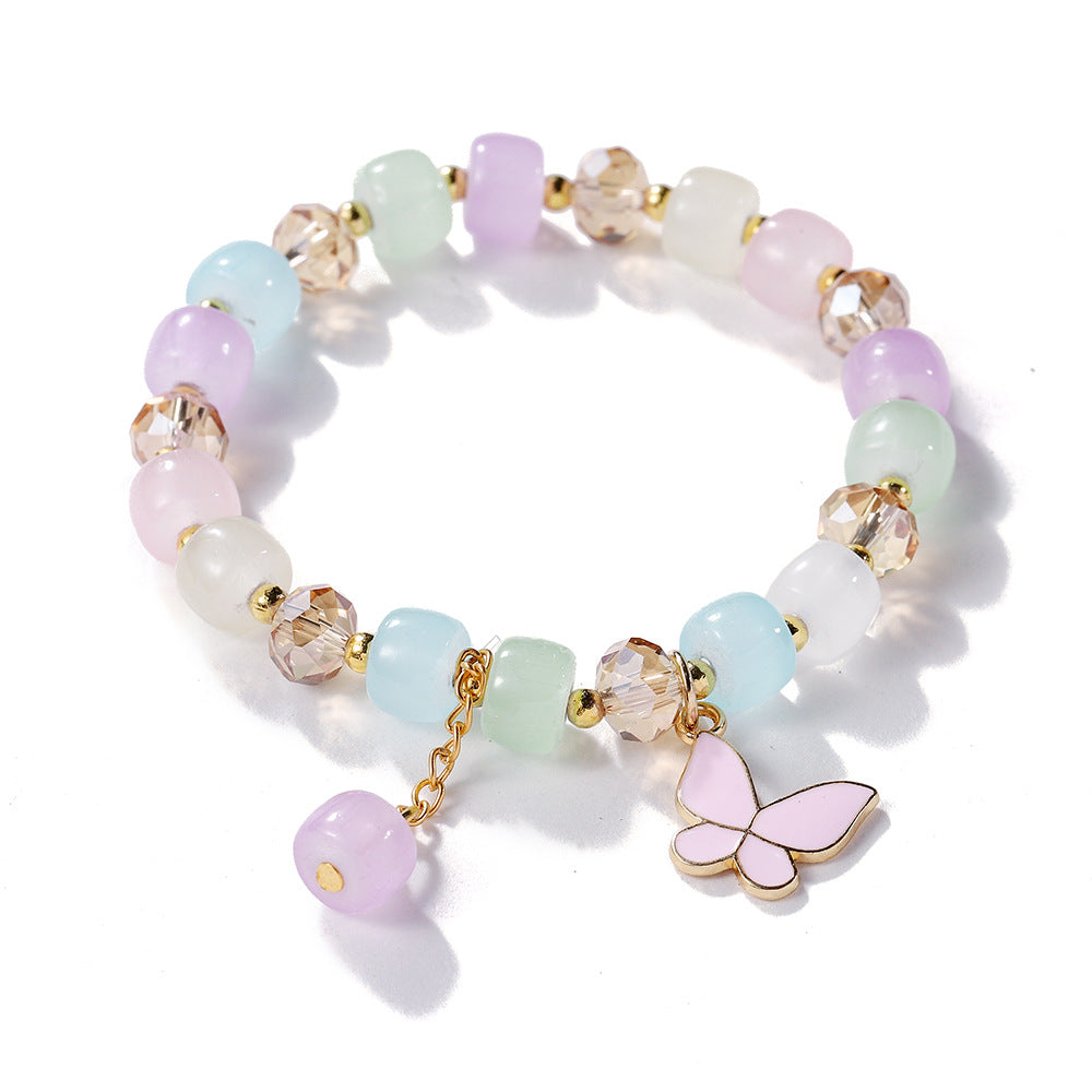 Wholesale Blue Butterfly Artificial Crystal Beaded Bracelet Chinese Style Chic Fashion Accessory Travel Souvenir Gift