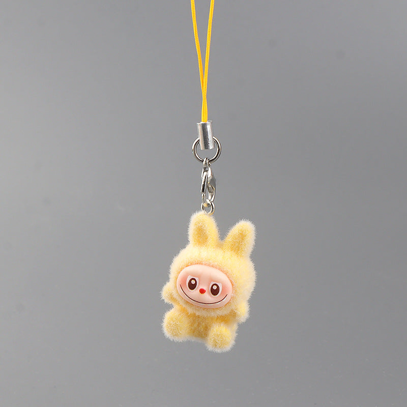 Wholesale 10pcs Flocking Cute Cartoon Keychain Mobile Phone Charms