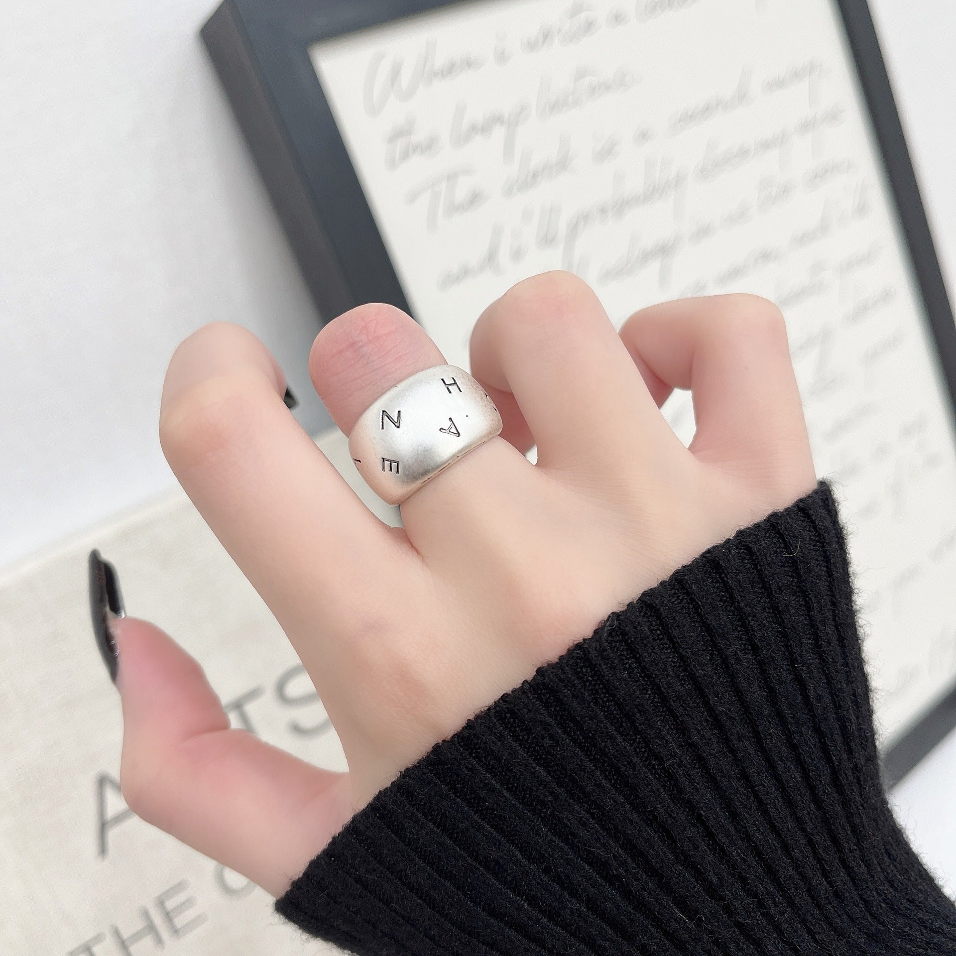 Wholesale Vintage Old silver Letter Wide Index Finger Ring
