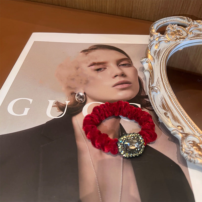 Wholesale Light Luxury Red Velvet Hair Scrunchies ACC-HS-Yint001