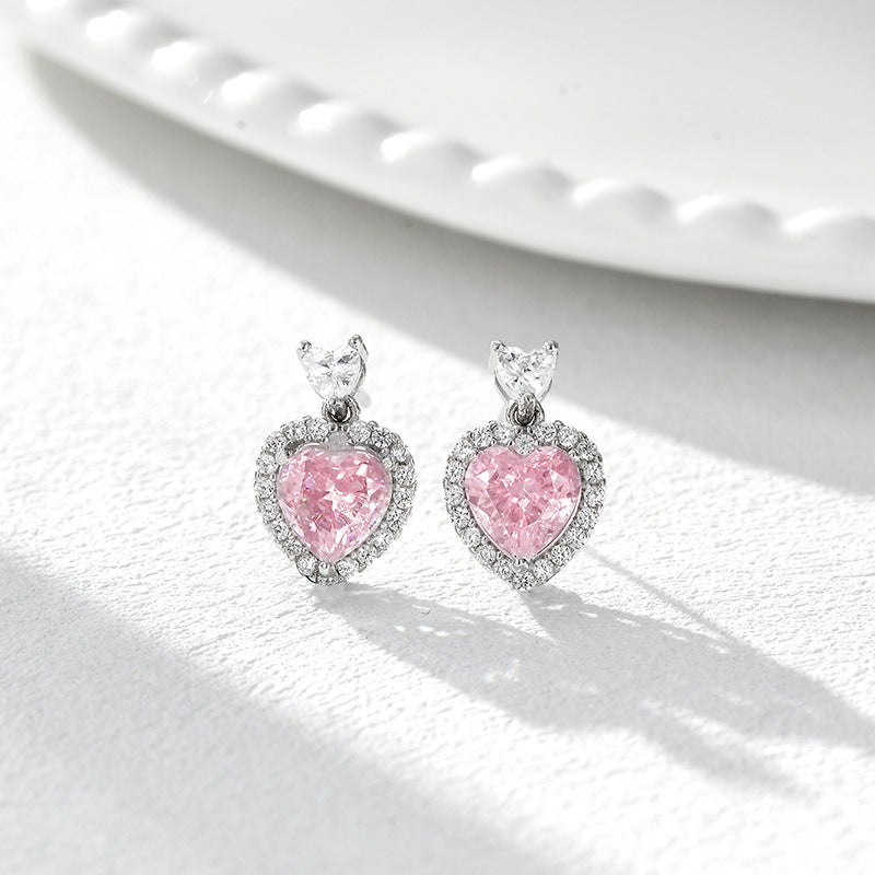 Wholesale Heartbeat Zircon Earrings Women's S925 Sterling Silver Luxury  Flower Stone Heart Shaped Earrings