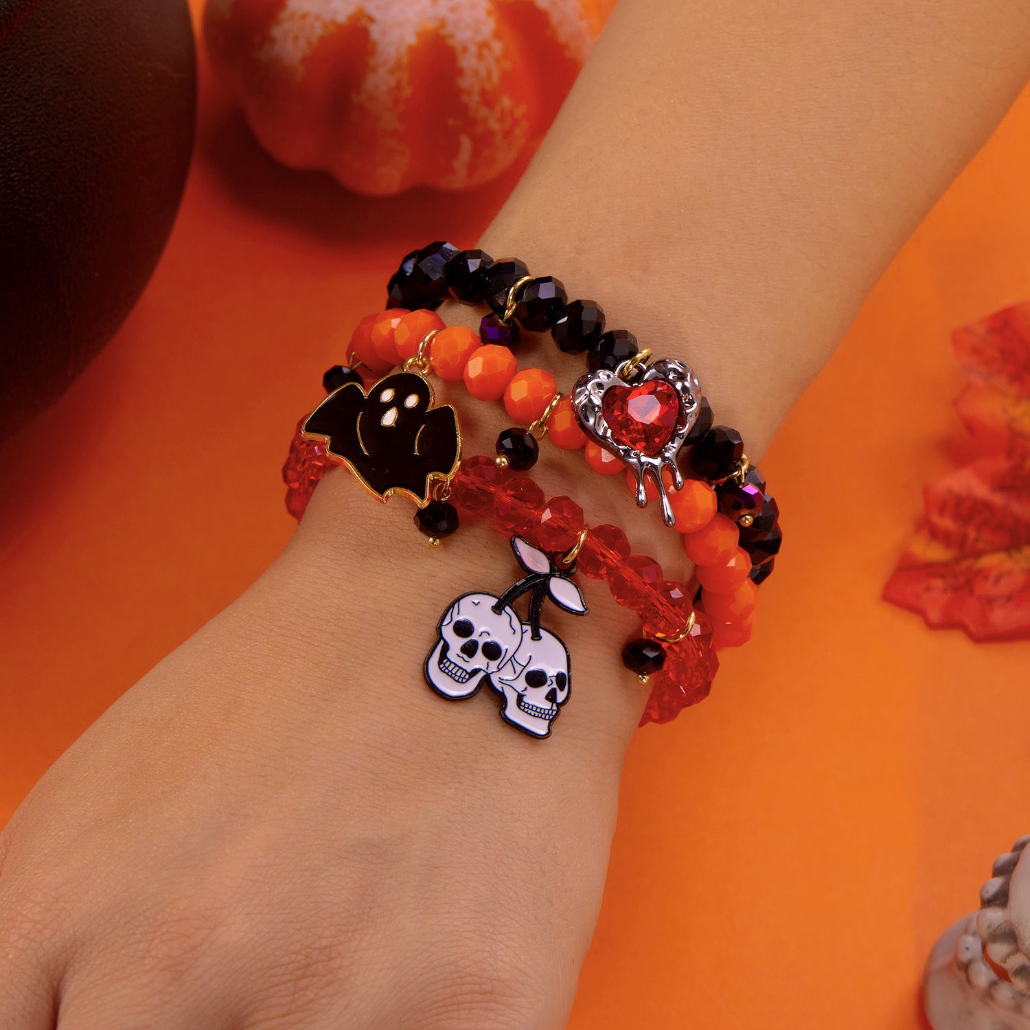Wholesale Holiday Party  Pumpkin Skull Multi-layer Beaded Bracelet