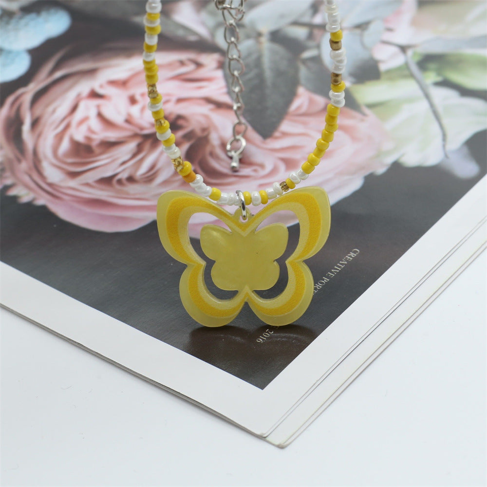 Wholesale Colorful Butterfly Beaded Y2K Necklace