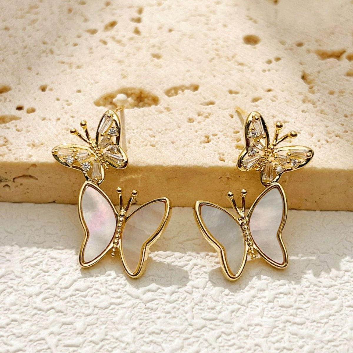 Wholesale  Versatile White Shell Butterfly Earrings