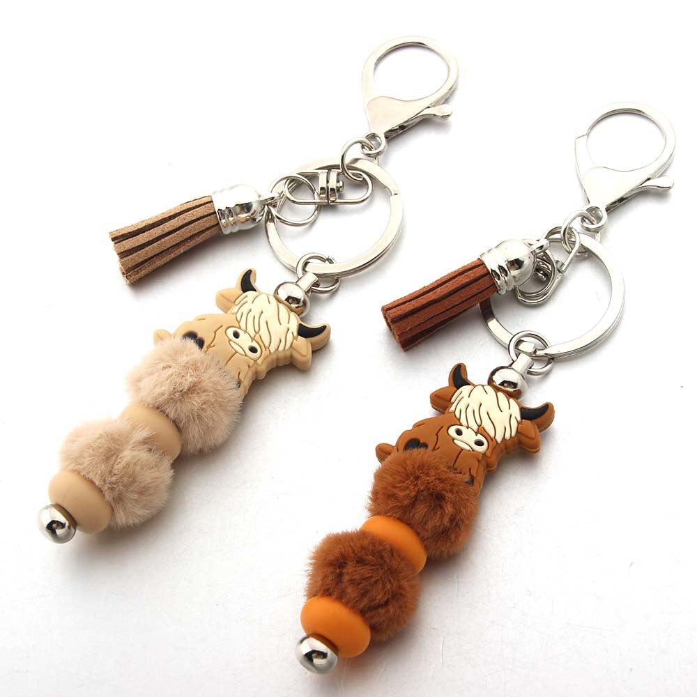 Wholesale Cartoon Cow Hair Ball Silicone Beaded Keychain ACC-KC-JinAn001
