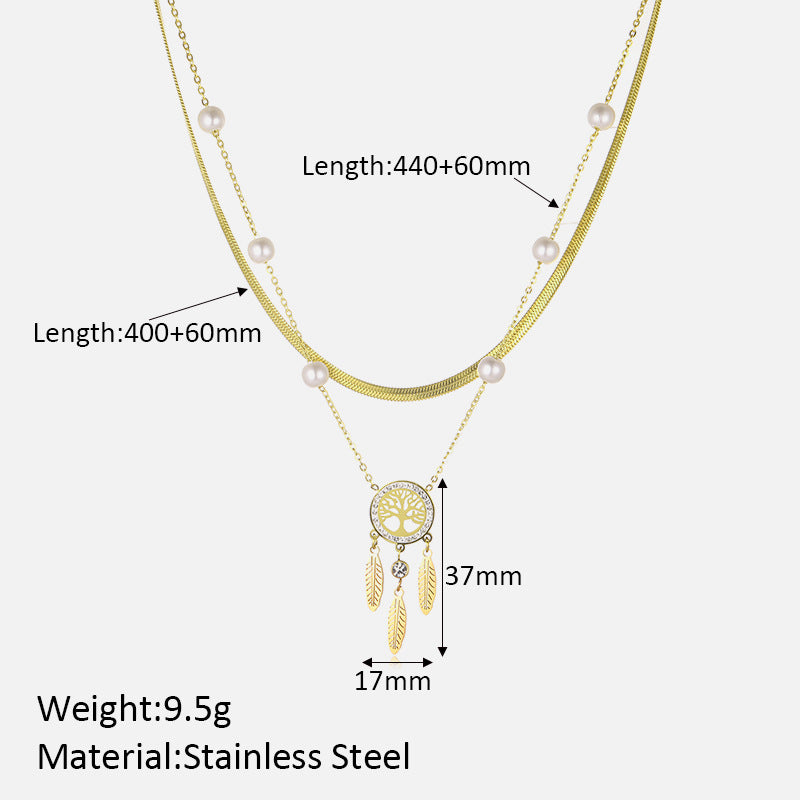 Wholesale Stainless Steel Three-Layer Pearl Starfish Pendant Necklace