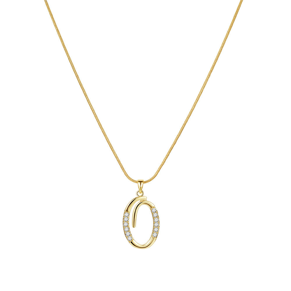 Wholesale 26 Letter Creative Simple Copper Zircon Snake Chain Gold Necklace