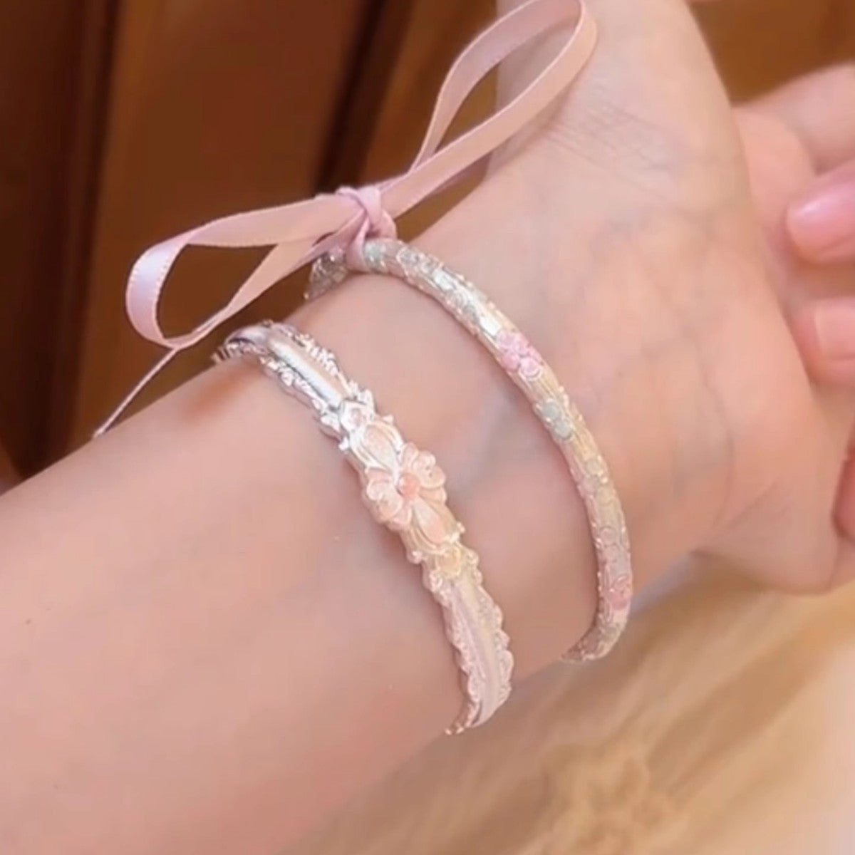 Wholesale  Enamel Pink Flower Bow Bracelet