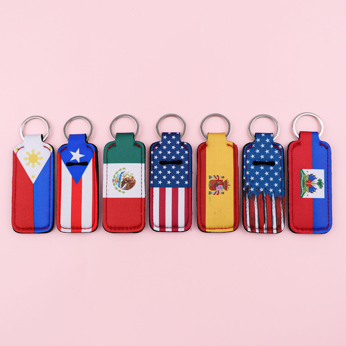 Wholesale 6pcs Flag Pattern Neoprene Lipstick  Keychains