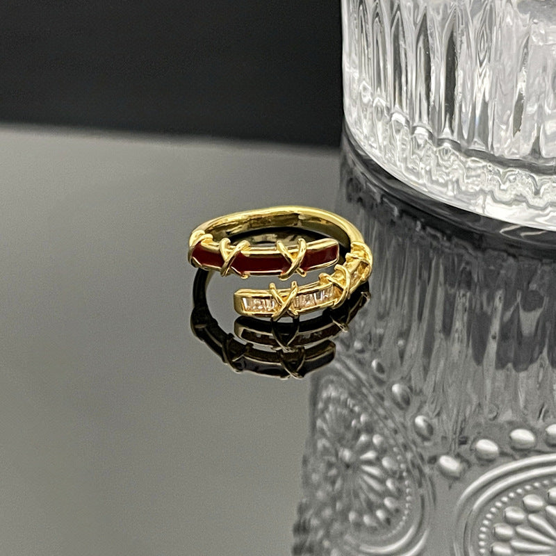 Wholesale Red Drop Glaze White Open Ring