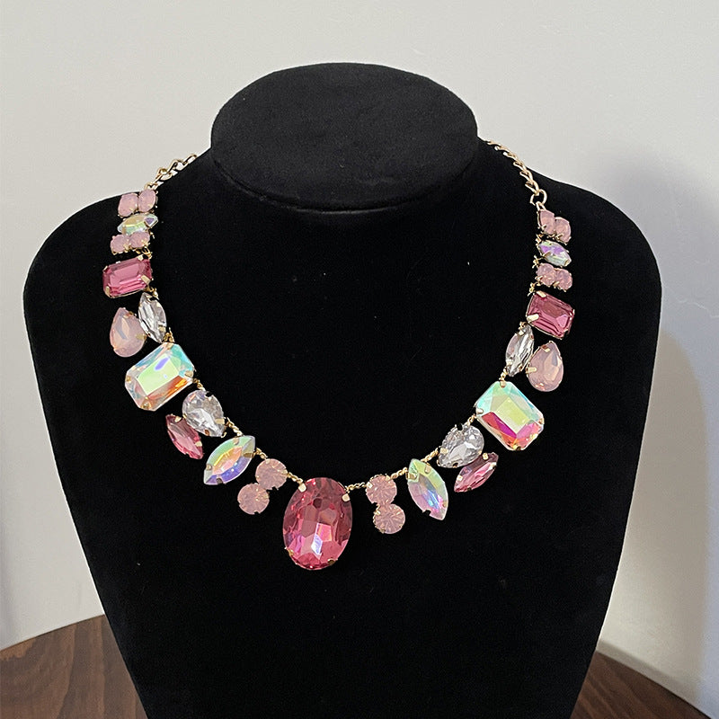 Wholesale Full Diamond Colored Gemstone Light Luxury Necklaces ACC-NE-Jicai001