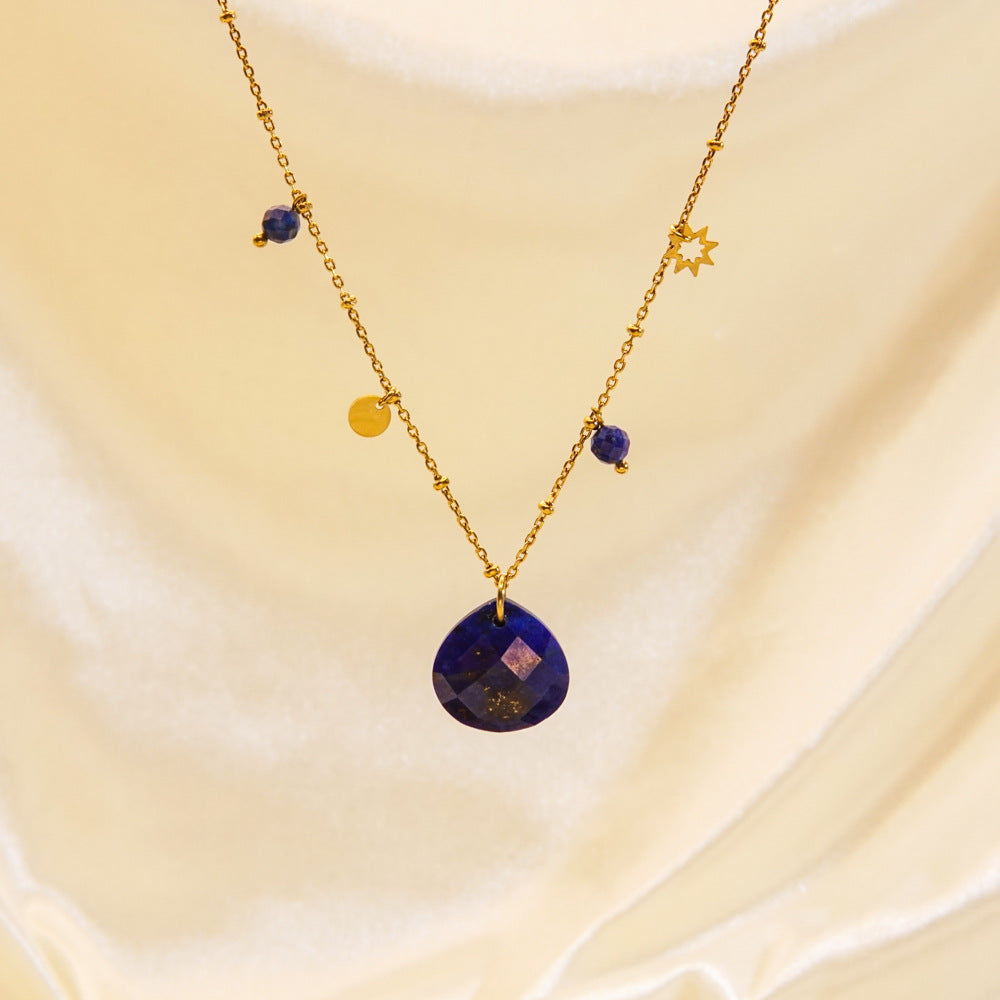 Wholesale  Light Luxury Water Drops  Crystal Lapis Lazuli Stainless steel Necklace