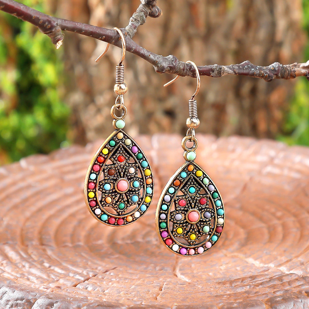 Wholesale Bohemian Fan Earrings Colorful Beads Alloy Jewelry Accessory