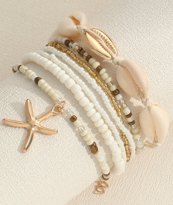 Wholesale Bohemian Style New Style Rice Bead Kettle Starfish Shell Rice Bead Kettle suit  Anklets