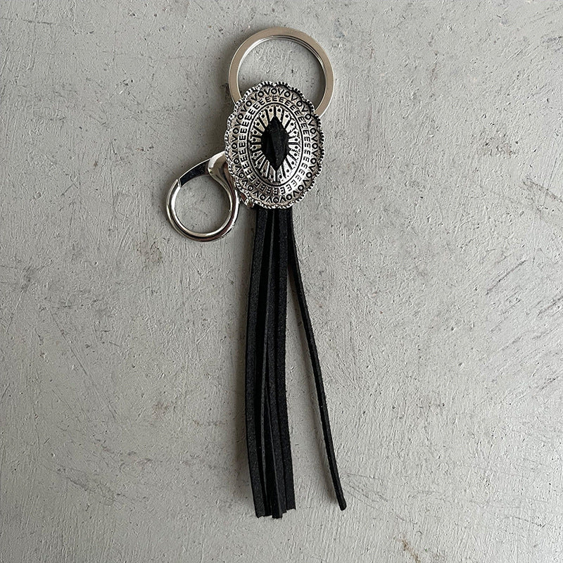 Wholesale Retro Western Cowboy Style Pumpkin Flower Tassel Keychain Alloy Electroplated Anti Lost Key Ring Stylish Bag Charm Car Key Accessory