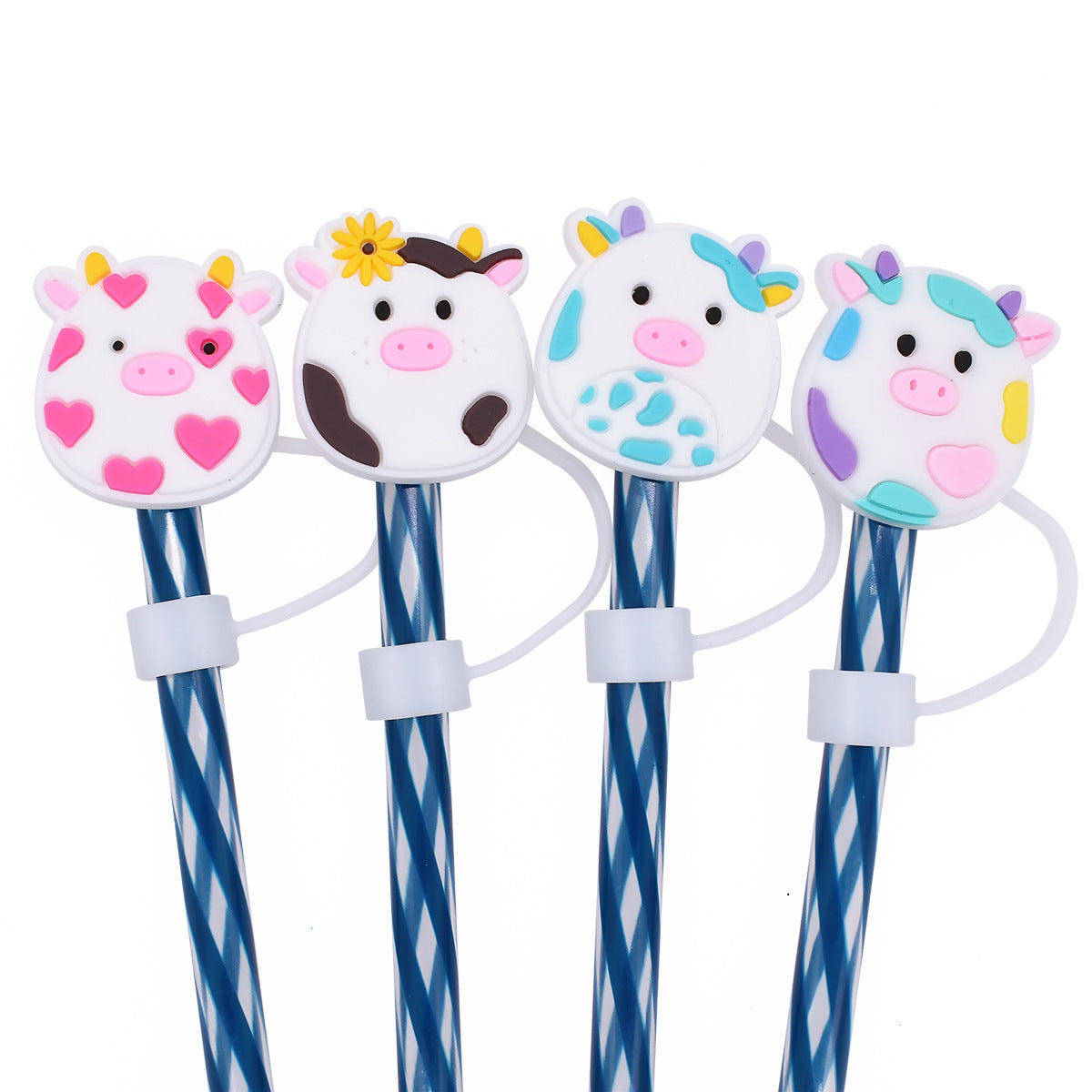 Wholesale Random 100pcs Cow Pattern Piglet Straw Tube Cap 10mm Soft Glue Straw Decoration Straw Cover ACC-SCR-RYY042