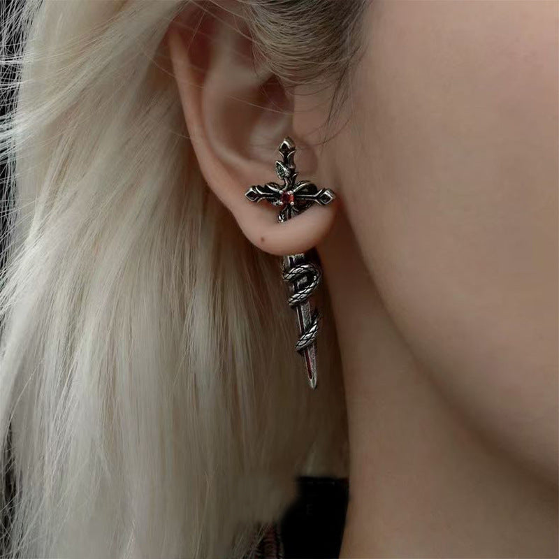 Wholesale  Retro Snake Wrapped Earrings  Cross Diamond Earrings