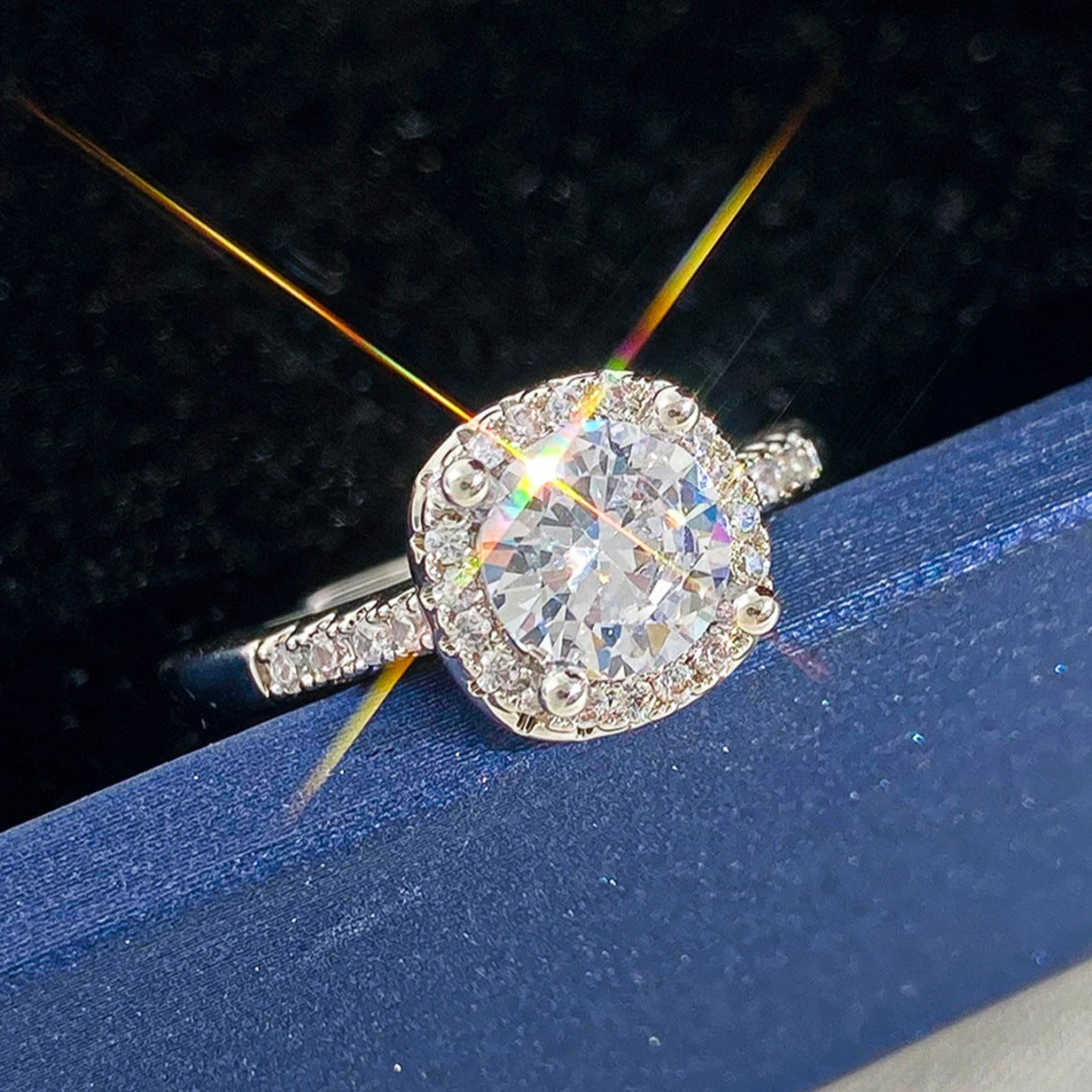 Wholesale  Shiny Full Diamond Opening  Four-claw Square Diamond Ring