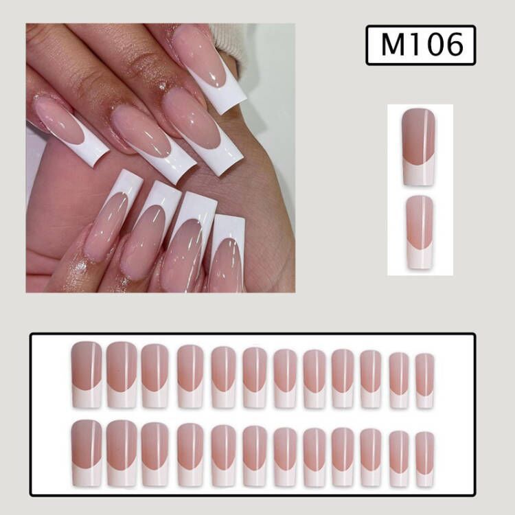 Wholesale Plastic Press on Nails Kits Minimalist White Edge French Nail Enhancement ACC-NS-MeiSu008