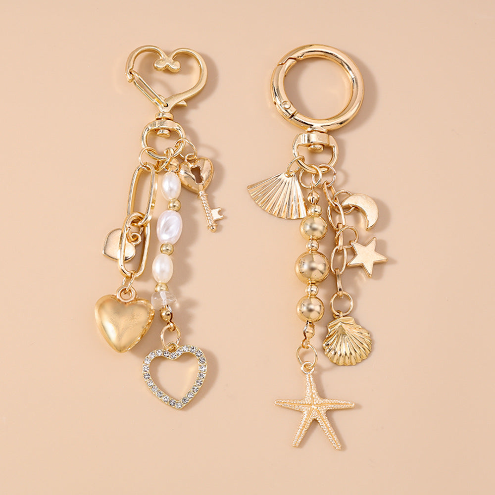 Wholesale Alloy Moon Star Star Pearl Beaded Heart Keychain