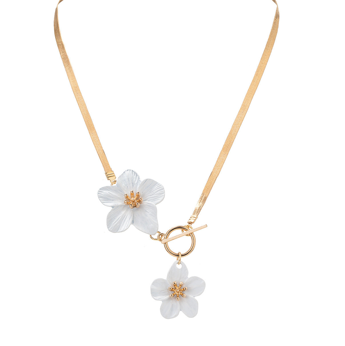 Wholesale three-dimensional flower  OT buckle alloy chain clavicle chain necklace