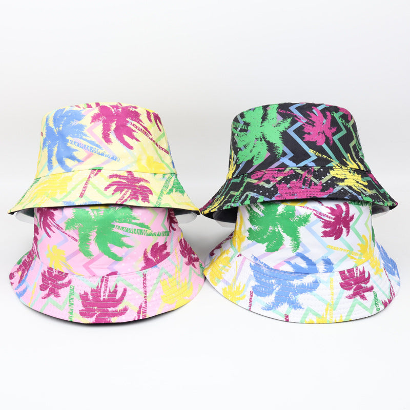Wholesale Seaside Coconut Tree Printed Fisherman Hat Bucket Hat