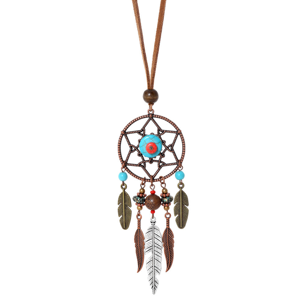 Wholesale Zinc Alloy Dream Catcher Pendant Necklace Bohemian Tassel Sweater Chain Seaside Vacation Jewelry Accessory