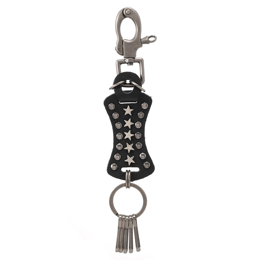 Wholesale Genuine leather vintage punk rivet keychain