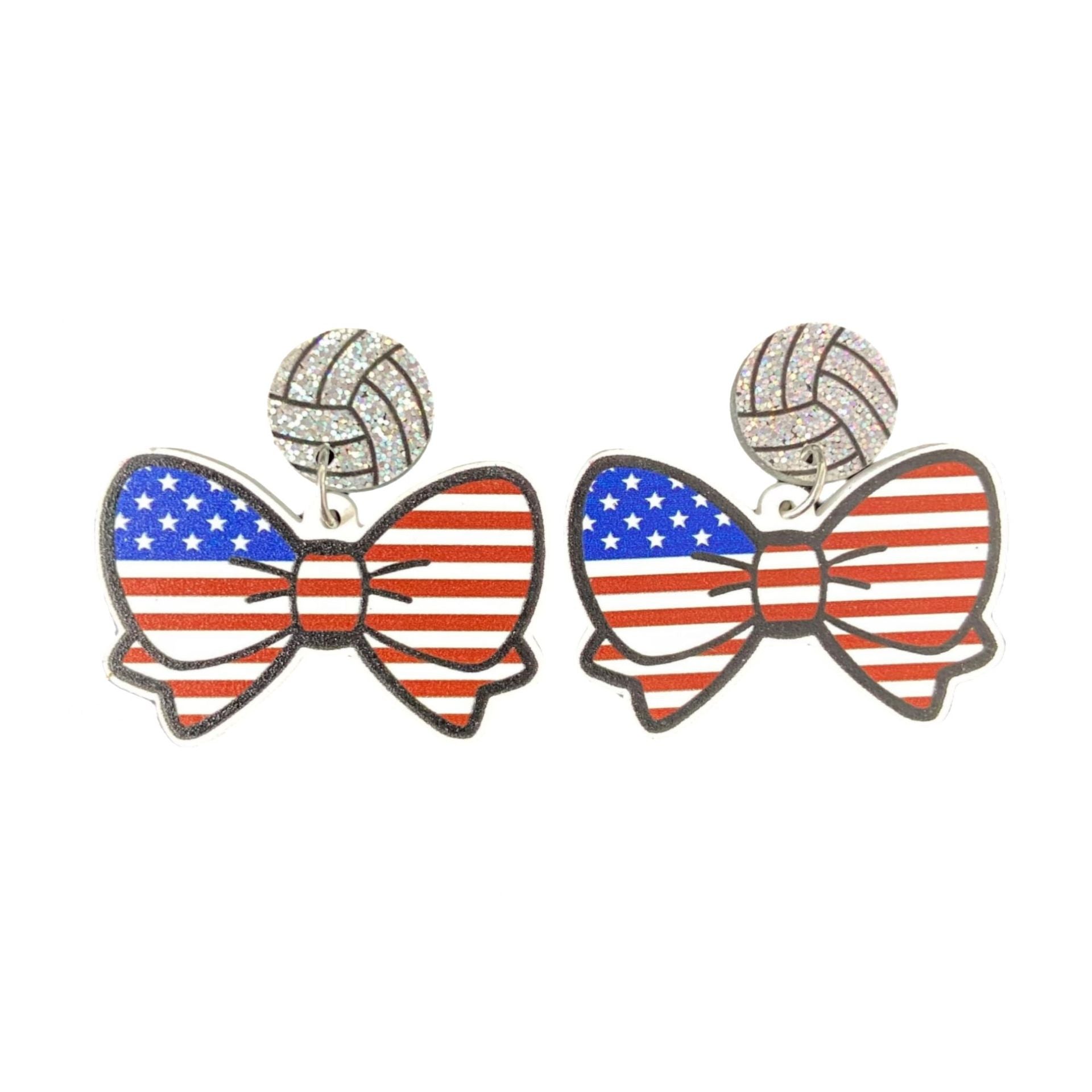 Wholesale American Flag Bow Ball Acrylic Earrings