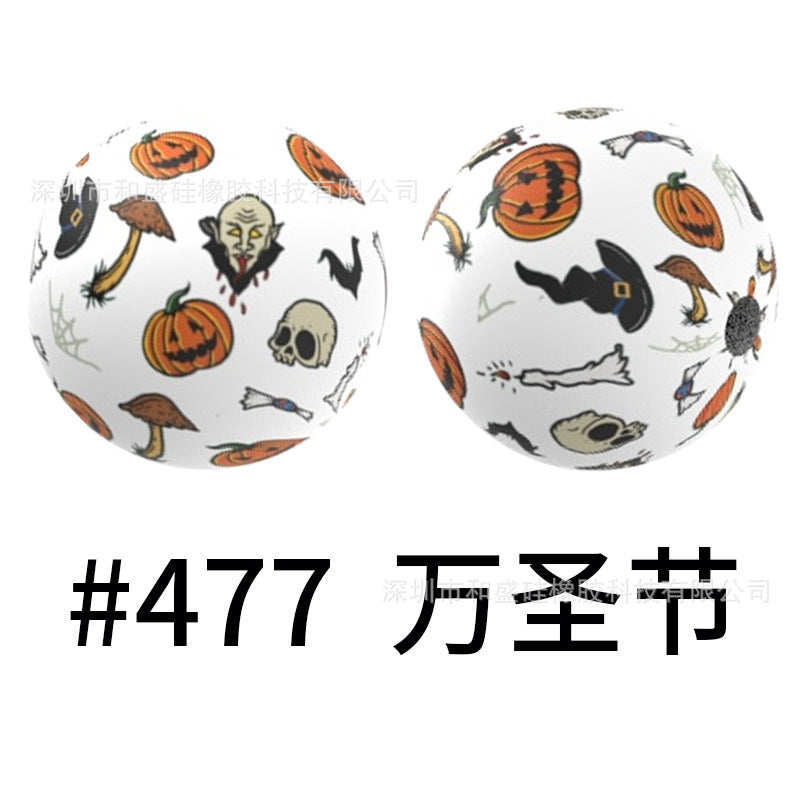 Wholesale 50pcs 15mm Western Style Leopard Skull Color Aztec Printed Silicone Balls Beads ACC-BDS-HeSheng001