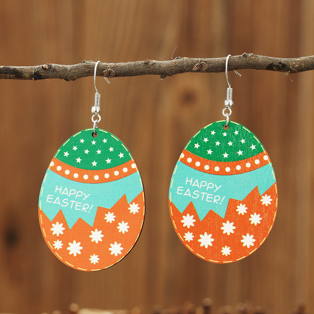 Wholesale Wooden Egg Earrings Easter  Ear Jewelry
