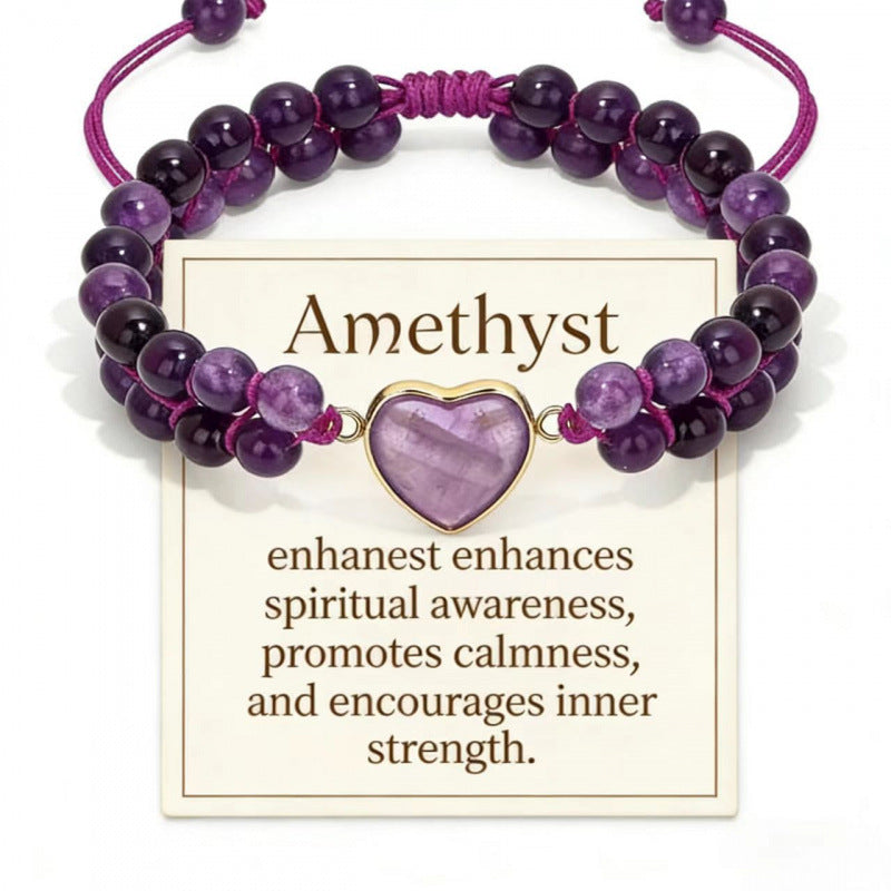 Wholesale Amethyst Double Row Love Woven Bracelet Women' s Fashion Jewelry Accessory