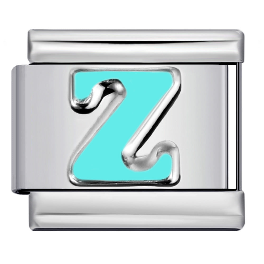 Wholesale Italian Charm Bracelet 9mm DIY Splicing Blue Letter Series Stainless Steel Composable Bracelet