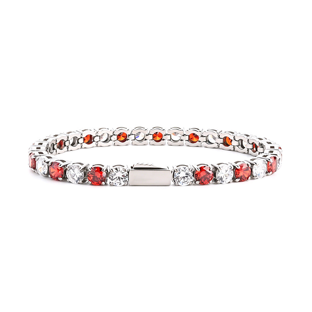 Wholesale Euro-American Hip-Hop Style Stainless Steel Cuban Chain with Red Zircon