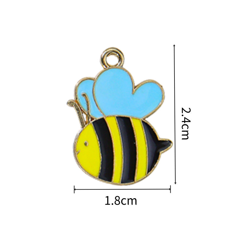 Wholesale 10pcs/pack  Alloy Oil Dripping Cartoon Bee Animal DIY Earrings Keychain Pendant Jewelry Accessories Bag Pendant