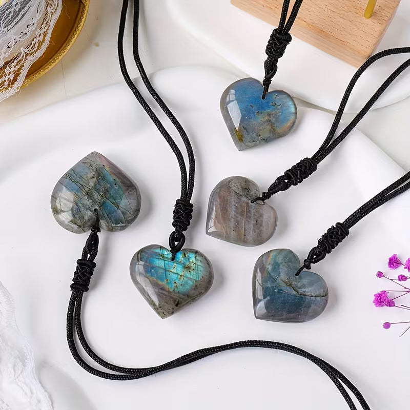 Wholesale Natural Stone Heart Pendant Necklace Crystal Moonstone Jewelry Gift For Party
