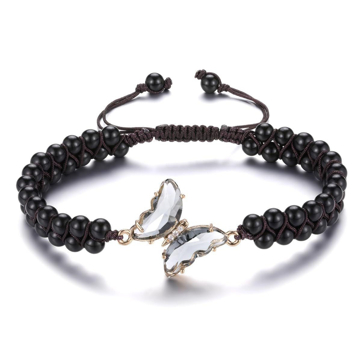 Wholesale Butterfly Double Layer Braided Crystal Bracelet