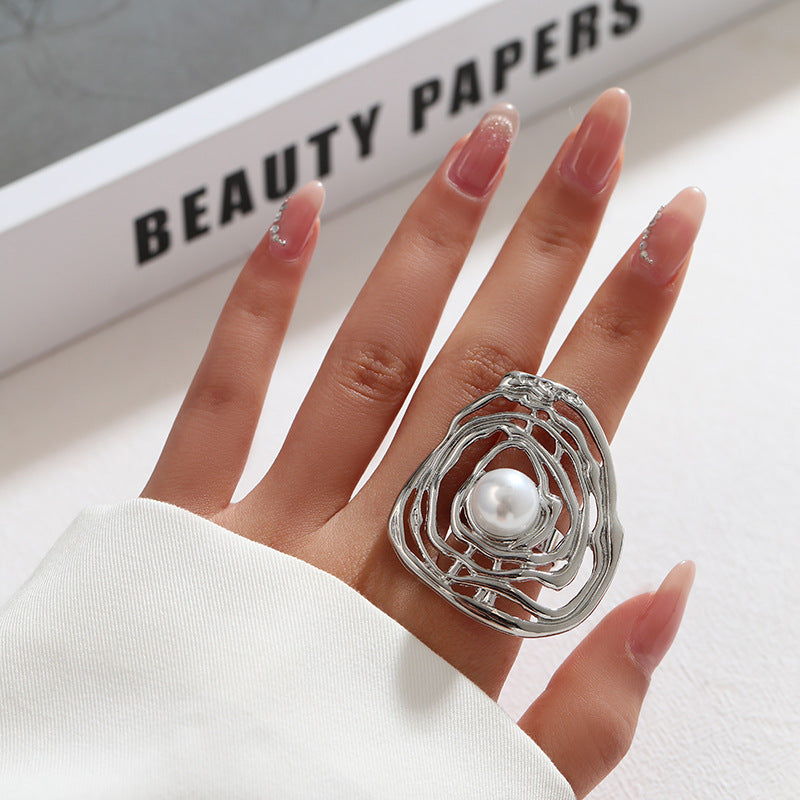 Wholesale  Asymmetrical Winding Pearl Open Ring