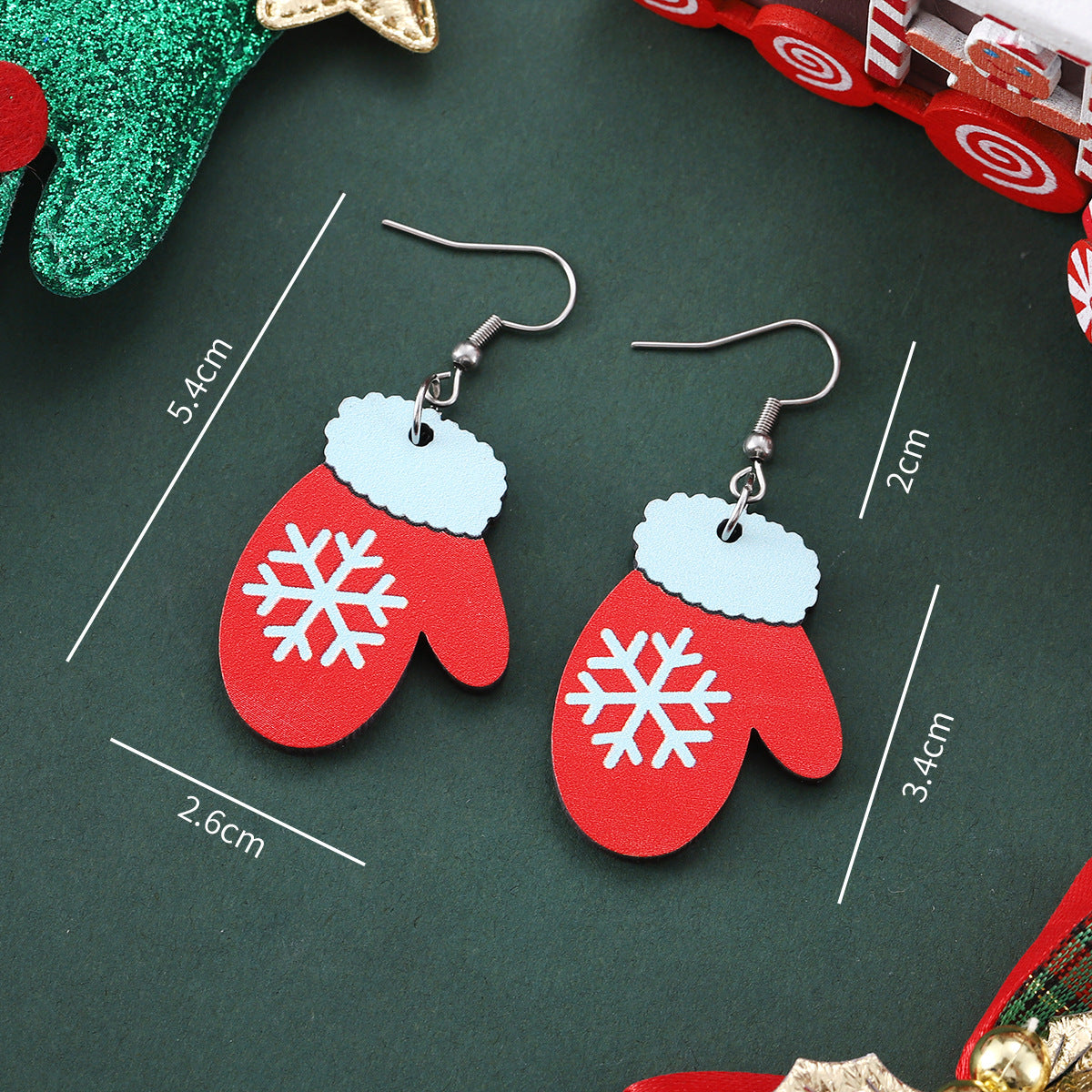 Wholesale Christmas Winter Snowflake Gloves Dog Paws Wood Double-Sided Ear Ornaments ACC-ES-ChuLian073