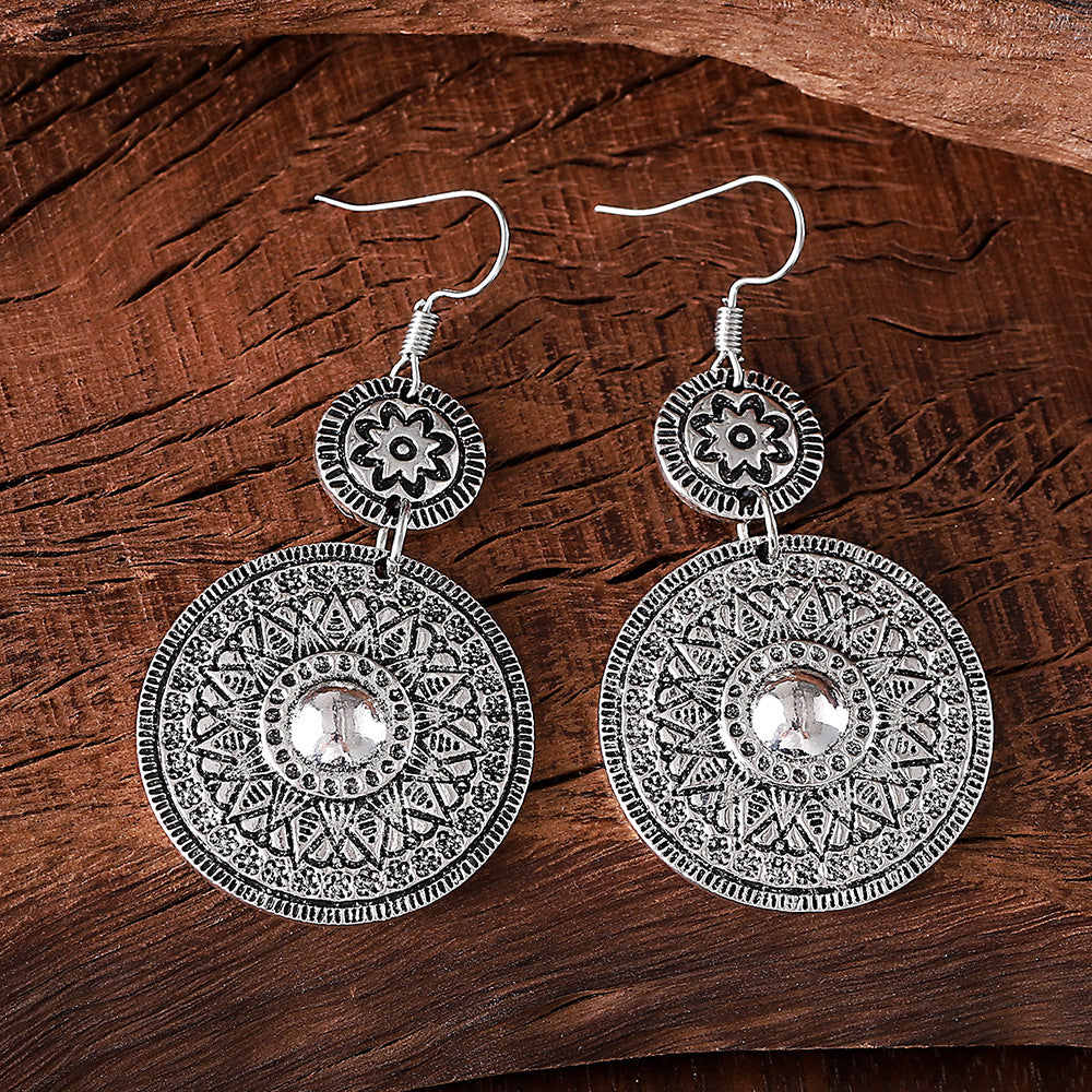 Wholesale Retro Ethnic Style Round Printed Pendant Earrings