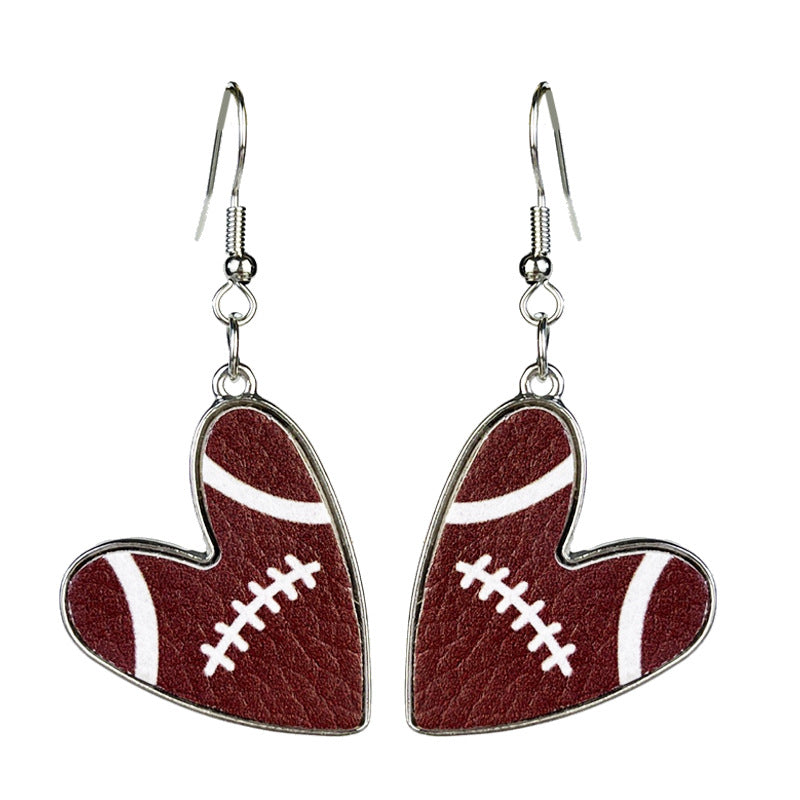 Wholesale 2 Pairs/pack Sports Season Football Rugby Basketball Baseball Love Leather Metal Earrings Heart Earrings ACC-ES-HY150