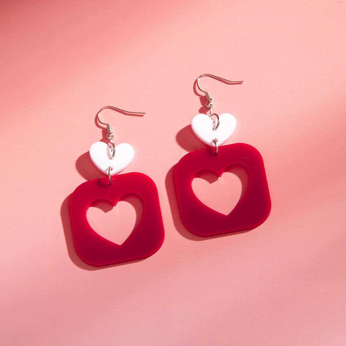 Wholesale Acrylic Hollow Printed Love Geometric Round Valentine's Day Earrings