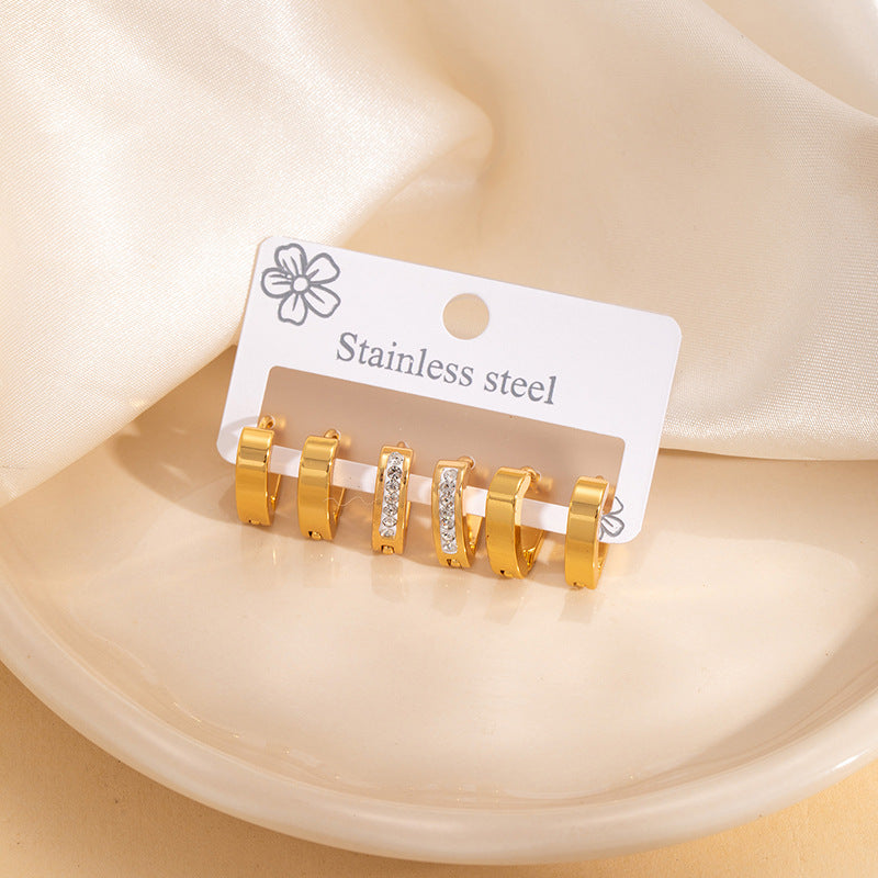 Wholesale Geometric Cross Mirror Titanium Steel Electroplated Earring Set Fashion Accessory