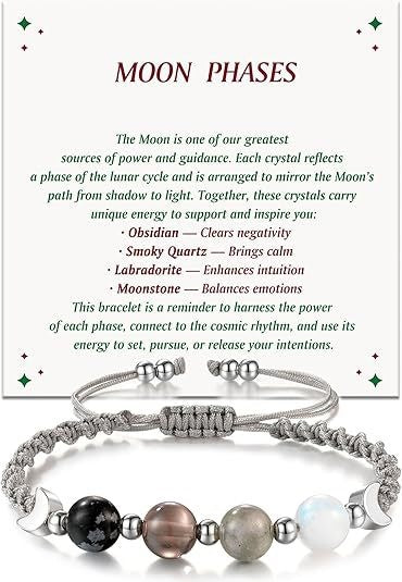 Wholesale Stylish Moon Phase Natural Crystal Bracelet Handmade Adjustable Unisex Jewelry Gift For Everyday Wear Casual Fashion Accessory
