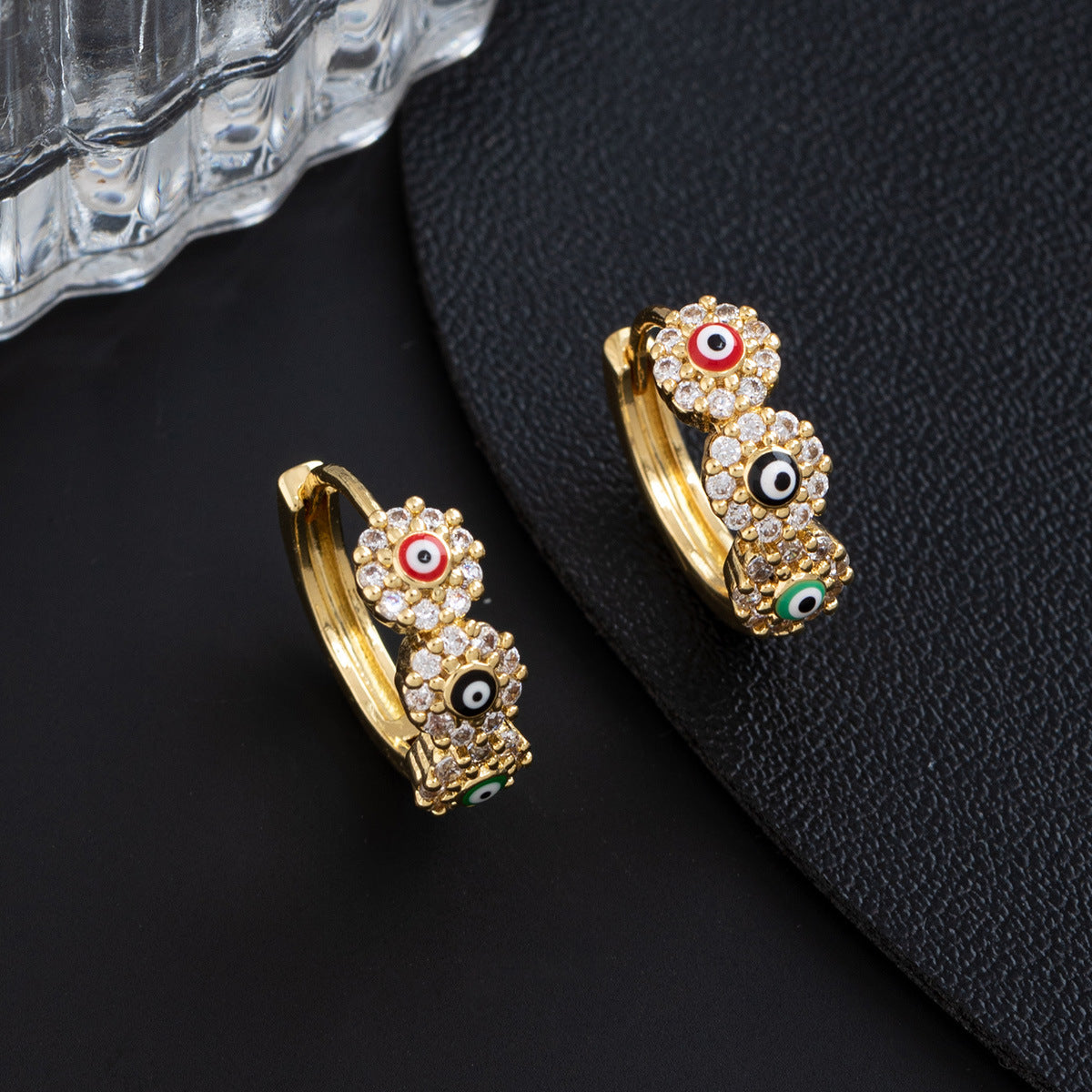 Wholesale Trendy Evil Eye Zircon Ear Cuff 18K Gold Plated Copper Earrings Jewelry Accessory For Women Boutique Resale