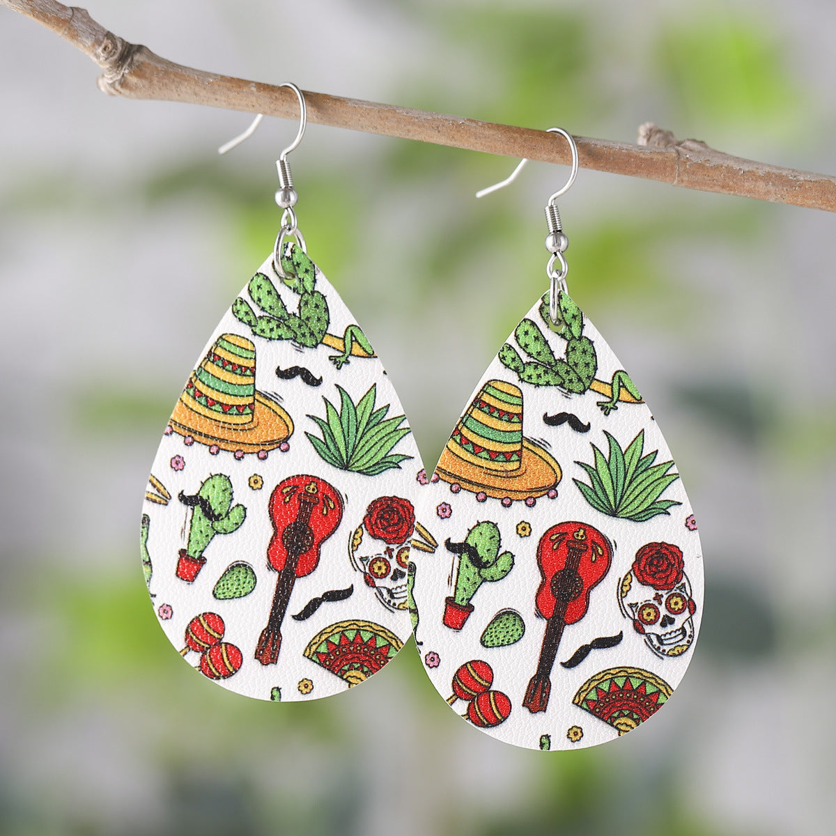 Wholesale Five-Five Straw Hat Bone Skull Leather Double-Sided Earrings