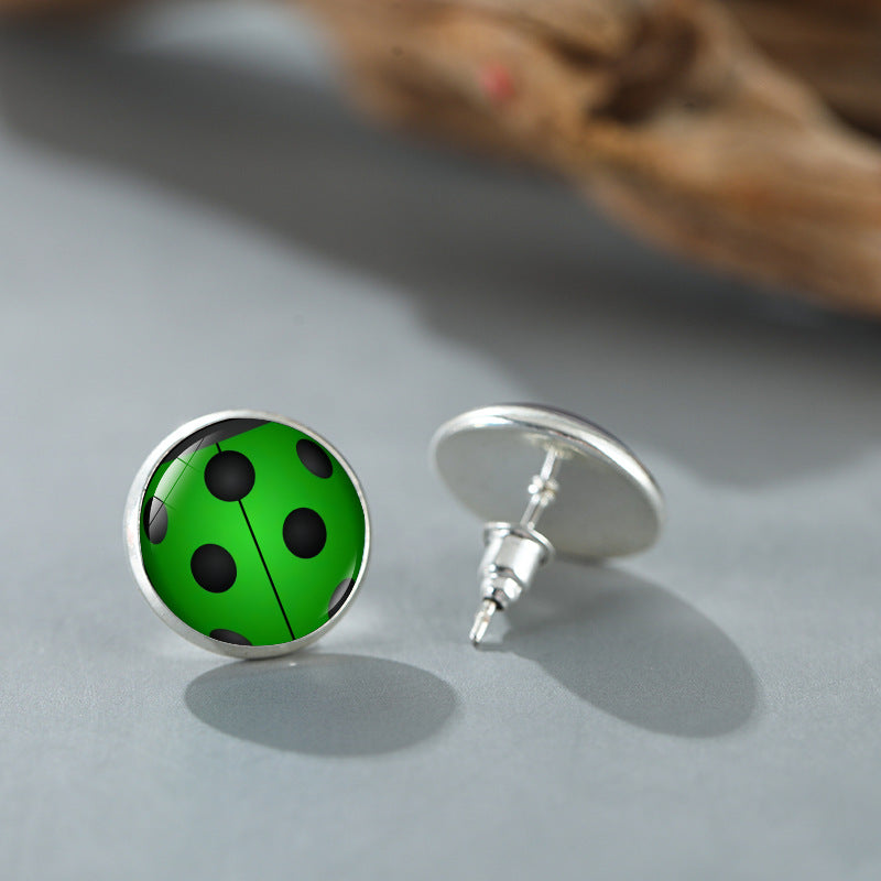 Wholesale Anime cartoon polka dot ladybug alloy earrings