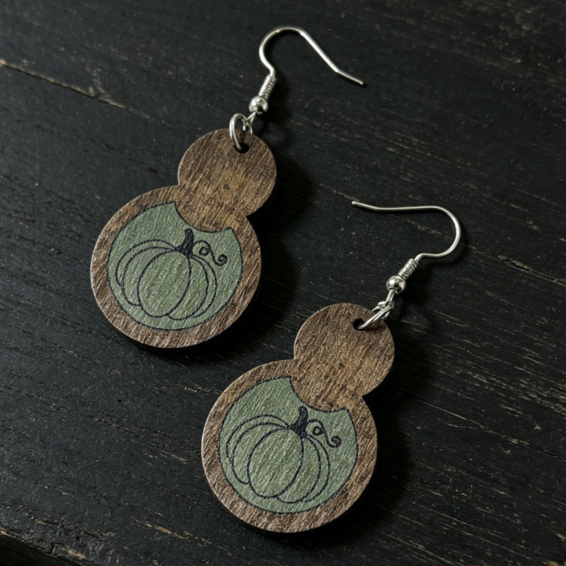 Wholesale Retro Wooden Pumpkin Gourd Earrings Harvest Festival Jewelry Accessory For Party And Gift
